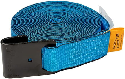 Mytee Products 2" x30' Winch Straps w/Flat Hook - 3333lbs WLL - Blue Heavy Duty 2 Inch Cargo Control Tie Down Straps for Flatbed Truck Utility Trailer