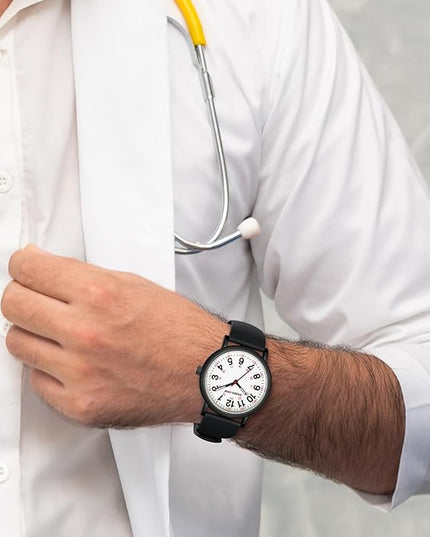 GOLDEN HOUR Waterproof Nurse Watch for Medical Professionals, Students Women Men - Military Time Luminouse Easy Read Dial, 24 Hour with Second Hand, Colorful Silicone Band
