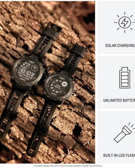 Wearable4U Garmin Instinct 3 Tactical Edition, Solar Charging Display, 50mm, Rugged Outdoor GPS Smartwatch, Applied Ballistics Support, LED Flashlight, Multi-Band GPS White Earbuds Bundle