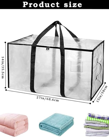 8 Pack-Extra Large Heavy Duty Moving Bags - Waterproof Storage Totes with Handles & Zippers, Foldable for College Dorm, Storage (Clear)