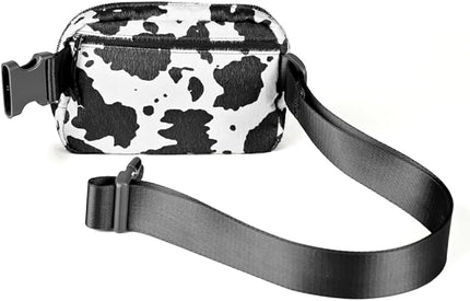 C.C Belt Bag for Women – Quilted Fanny Pack Crossbody Waist Bag with Adjustable Strap, Fashion Gift Idea (Cow Pattern-Black)