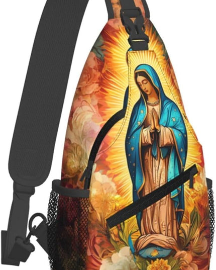 Our Lady of Guadalupe Sling Bag Crossbody Bags Clovers Chest Bag for Travel Hiking for Men Women Flower Mary 12
