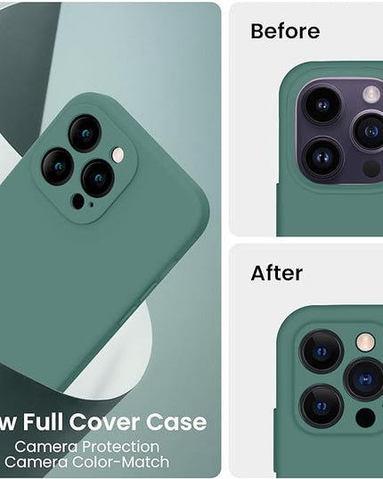 FireNova for iPhone 14 Pro Case, Silicone Upgraded [Camera Protection] Phone Case with [2 Screen Protectors], Soft Anti-Scratch Microfiber Lining Inside, 6.1 inch, Midnight Green