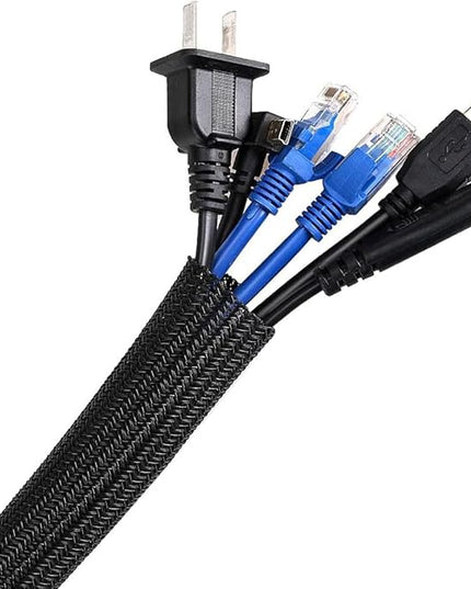 AGPTEK Cable Sleeve Cover, 10ft - 4/5 inch Desk Cord Organizer Cable Hider, Home Office Wire Management Computer TV Wire Loom Tubing, Pet Proof Cord Protector, from Cat Dog Chewing, Black
