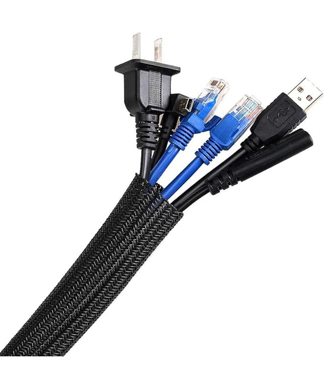 AGPTEK Cable Sleeve Cover, 10ft - 4/5 inch Desk Cord Organizer Cable Hider, Home Office Wire Management Computer TV Wire Loom Tubing, Pet Proof Cord Protector, from Cat Dog Chewing, Black
