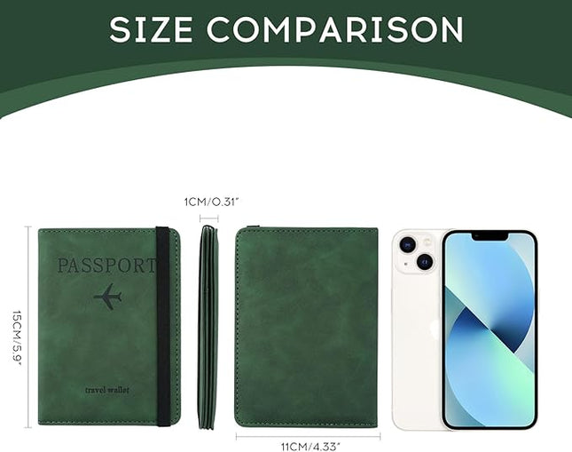 ILIYAH-Passport Cover-Passport Holder Travel Wallet-RFID Blocking Passport Case Travel Accessories Card Holder Wallet Unisex Travel Gifts(Green)