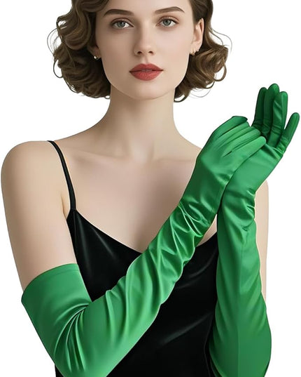 THARAHT Women Long Gloves with Satin Elbow Length for 1920s Opera Tea Party Costumes Bridal Evening Dress