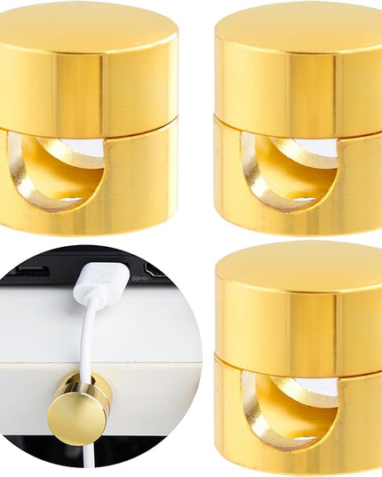 3 Sets Charger Holders for Cords, Gold Adjustable Cable Anchor Holders, Adhesive Metal Cord Clips, Cable Management Wire Organizers for Desk, Office, Nightstand