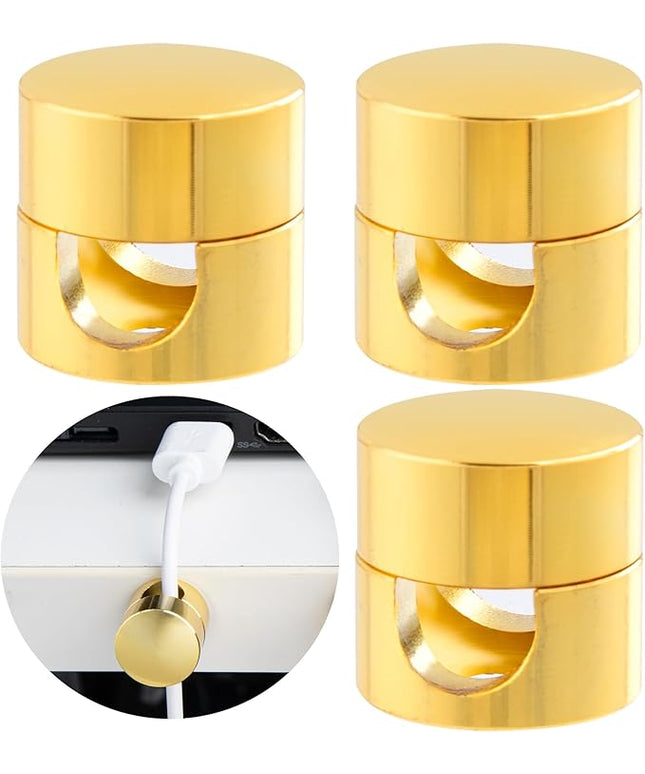 3 Sets Charger Holders for Cords, Gold Adjustable Cable Anchor Holders, Adhesive Metal Cord Clips, Cable Management Wire Organizers for Desk, Office, Nightstand