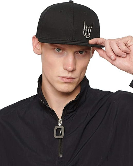 Cool Rock Roll Skeleton Hand Flat Bill Hats Snapback Hat Baseball Cap Black Snapback Hats for Men Adjustable