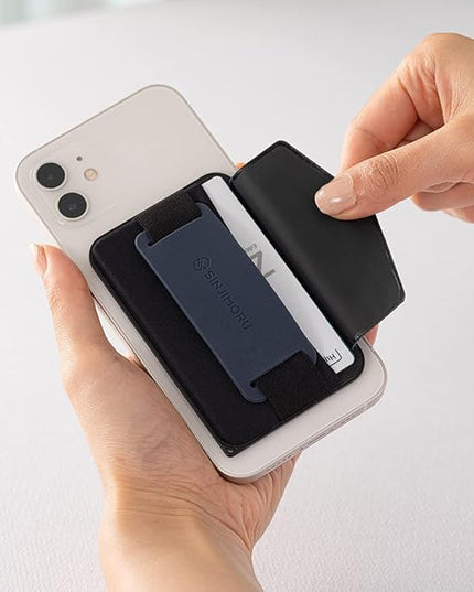 Sinjimoru for 3 in 1 MagSafe Wallet 2600g Magnetic Strength Phone Grip with Stretchy Fabric Secure Flap Anti-Drop Tag Holder for iPhone 16 15 14 13 12 M-BGRIP Clementine
