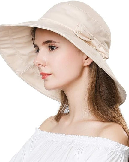 Comhats Packable Summer Cotton Sun Hat Bucket for Women UV Protection Wide Brim Beach Gardening Travel 54-64CM