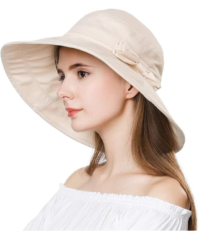 Comhats Packable Summer Cotton Sun Hat Bucket for Women UV Protection Wide Brim Beach Gardening Travel 54-64CM