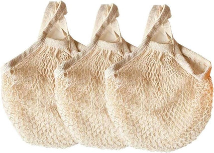 Ahyuan Reusable Cotton Mesh Grocery Bags Cotton String Bag Net Shopping Mesh Bags Pack of 3 (Beige)