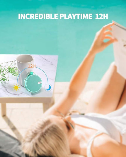 INSMY C12 IPX7 Waterproof Shower Bluetooth Speaker, Portable Small Speaker, Speakers Bluetooth Wireless Loud Clear Sound Support TF Card Suction Cup for Outdoor Kayak Canoe Beach Gift (Mint)