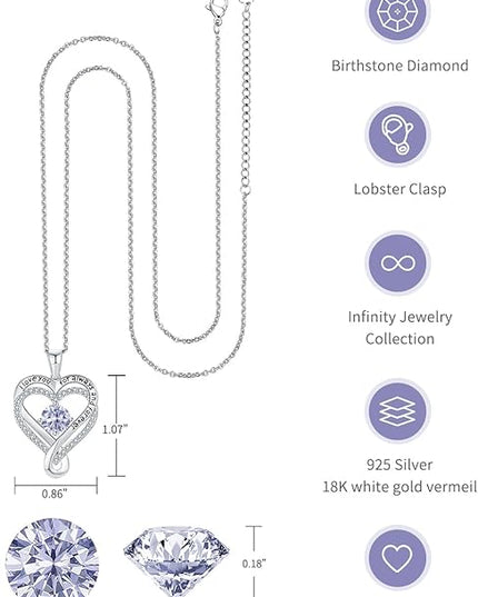 Jewelry for Women Wife Infinity Heart Birthstone I Love You Necklace S925 Anniversary Women Necklaces for Her Wife Birthday Gift Ideas, Birthday Present for Girlfriend Mom Daughter Sterling Silver