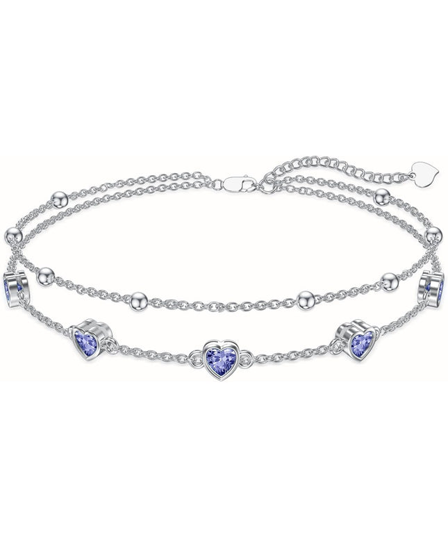 Dorunmo 925 Sterling Silver Heart Birthstone Anklet Bracelets for Women Best Mother's Day Birthday Jewelry for Wife Girlfriend Mom Daughter Her