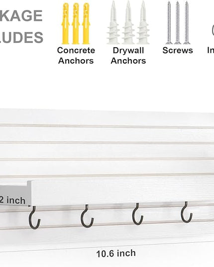 Lwenki Decorative Key Holder for Wall with Shelf, Entryway Shelf with Hooks Holds Leashes, Jackets and Glasses – Sturdy Wood Keyholder Entrance Hanger with Mounting Hardware (White, Medium)