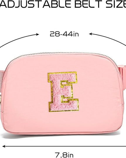 Gitus Belt Bag Fanny Pack Crossbody Bags with Initial Letter Patch Cute Stuff Birthday Gifts for Teenager Girls Trendy Preppy Stuff for Teen Girls Cool Stuff for Teens (Light Pink-E)