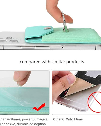 RFID Card Holder & Ring Stand for Smartphones - Adhesive Wallet for iPhone & Android - Polyester Green