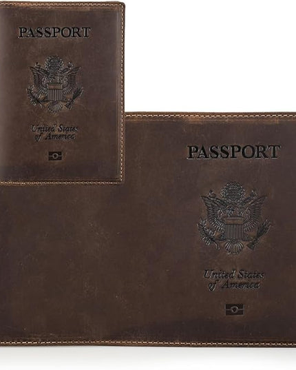 CONTACTS Full Grain Leather Airtag Passport Holder RFID Blocking Travel Passport Wallet Slim Passport Cover Case with 4 Card Slots, Coin Pocket with Badge
