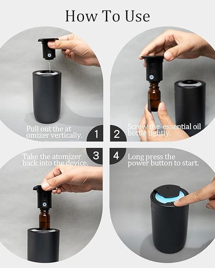 Waterless Diffuser for Essential Oil, Rechargeable Mini Fragrance Scent Air Machine, 3-Color Ambient Night Light, Aluminum, 0.51 Oz/15mL, 3 Countdown Timers & 3 Mist Levels for Home, Car, Titanium