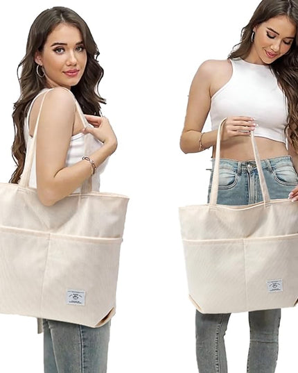 KALIDI Women Corduroy Tote Bag Zipper Casual Tote's Handbag Big Capacity Shoulder Bag with Pockets