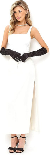 LATTEMARMALATTE Long Satin Shirred Opera Gloves 1920s Elbow Length Accessory for Women’s Weddings, Halloween & Masquerade