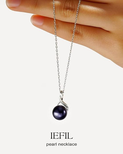 Iefil 10-11mm Tahitian Black Pearl & Freshwater Pearl Necklace - S925 Sterling Silver Pearls Necklace, Anniversary Birthday Gifts for Women Wife Girlfriend Mom