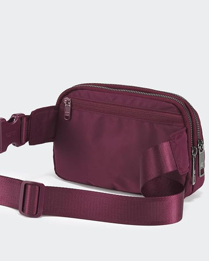 Pander Everywhere Belt Bag for Women, 5 Zipper Pockets Nylon Crossbody Fanny Pack Purse (Red Merlot)