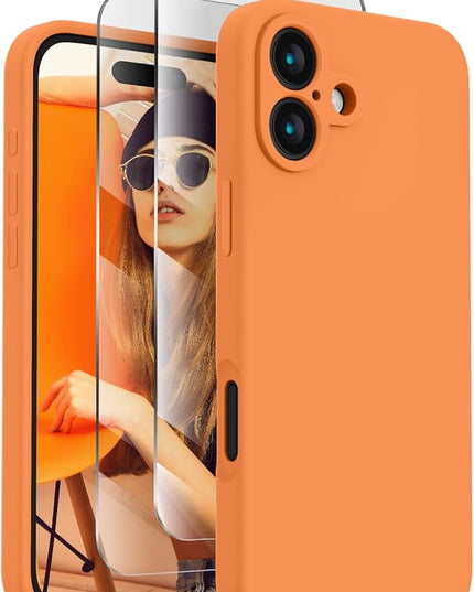FireNova Designed for iPhone 16 Plus Case, Silicone Upgraded [Camera Protection] Case with [2 Screen Protectors], Soft Anti-Scratch Microfiber Lining Inside, 6.7 inch, Kumquat