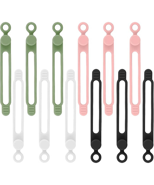12Pcs Silicone Cable Ties, Reusable Cable Organizer, Multicolor Straps for Charging Cords