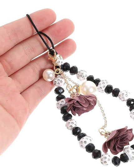 POPETPOP Crystal Flower Pendant Beaded Phone Charm Non-Slip Wrist Strap 6.7 Inch for Cell Phones Keys and Wallet Accessories