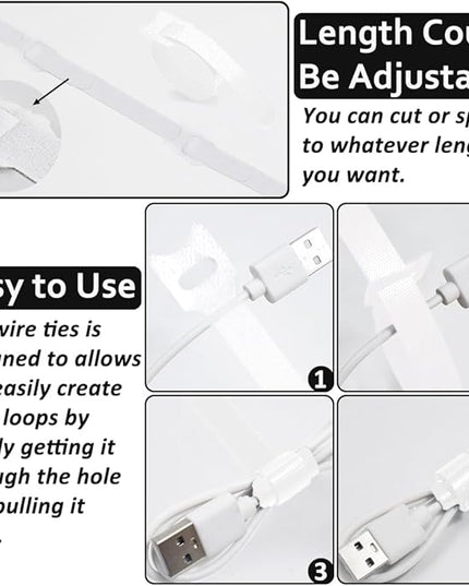 70pcs Cable Ties Reusable White Wire Ties Cable Management Cord Ties Reusable for Electronics Hook and Loop Cable Ties for Computer 4 6 8 Inch