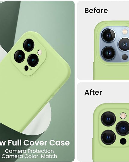 FireNova Designed for iPhone 13 Pro Max Case, Silicone [Camera Protection] Phone Case with [2 Screen Protectors], Soft Anti-Scratch Microfiber Lining Inside, 6.7 inch, Tea Green