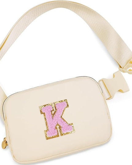Uygafly Belt Bag Fanny Pack Crossbody Bags with Initials Letter Patch Cute Stuff Birthday Gifts for Teenager Girls Trendy Stuff for Teens | Khaki,K