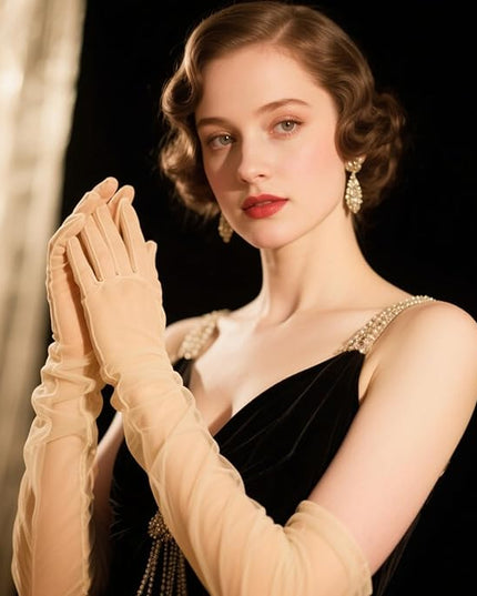 THARAHT Women Long Gloves with Satin Elbow Length for 1920s Opera Tea Party Costumes Bridal Evening Dress