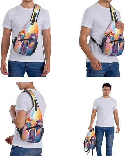 Animal Face Sling Bag Crossbody Bags Chest Bag Backpack for Travel Running and Hiking for Men Women Colorful Elephant