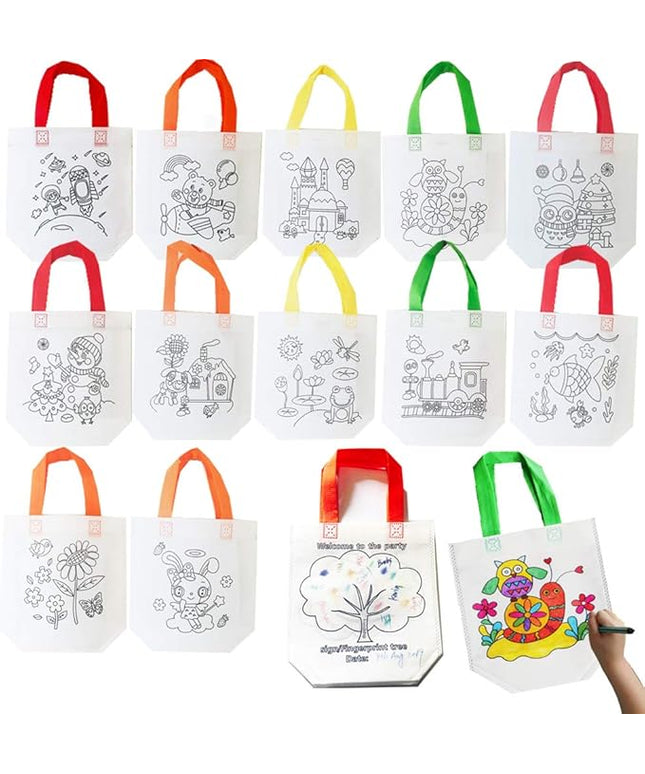 Sand Flower Eco Reusable Coloring Carnival Animal Art Party Goodie Bags with Guestbook Bags (12 PCS)