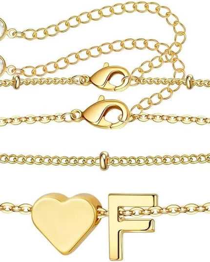 M MOOHAM Valentines Day Gifts for Kids Teen Girls -14K-Gold-Plated Heart Initial A-Z Bracelets for Women Girl Dainty Gold Bracelets Birthday Valentines Gifts for Women Her Teenage Girls Kid Teen Gift