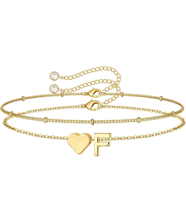 M MOOHAM Valentines Day Gifts for Kids Teen Girls -14K-Gold-Plated Heart Initial A-Z Bracelets for Women Girl Dainty Gold Bracelets Birthday Valentines Gifts for Women Her Teenage Girls Kid Teen Gift