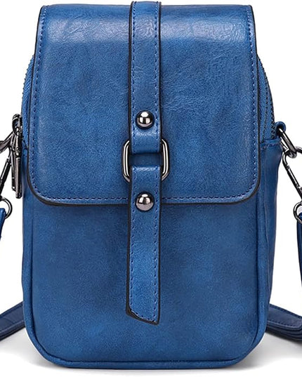 myfriday Vintage Crossbody Phone Bag for Women, Small PU Leather Shoulder Purse and Handbag with Tassel&Rivet Decoration
