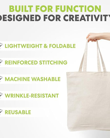 Simpli-Magic Canvas Tote Bag 13"x15" (15 Pack) – Thick Shopping Canvas Tote Bags Bulk – Blank Reusable Grocery Bags for DIY Art & Craft, Sublimation 79163 (Beige)