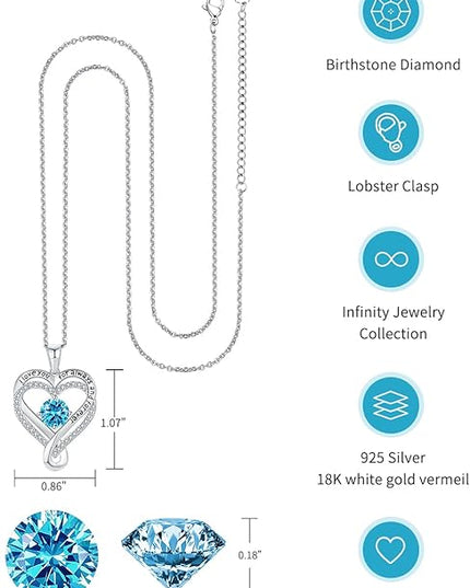 Jewelry for Women Wife Infinity Heart Birthstone I Love You Necklace S925 Anniversary Women Necklaces for Her Wife Birthday Gift Ideas, Birthday Present for Girlfriend Mom Daughter Sterling Silver