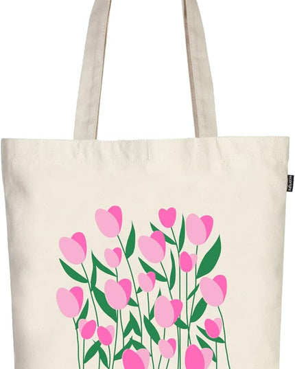 Ecoright Tote Bag for Women with Zipper, Small Tote Bag, Canvas Bag, Reusable Cotton Bag for Beach, Grocery, School & Work