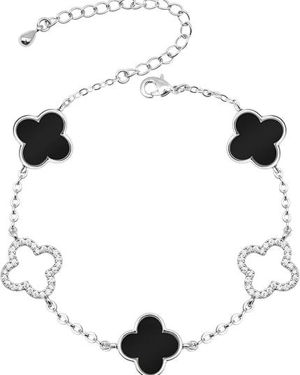 Clover Bracelet for Women 18k Gold Plated Silver Lucky Four Leaf Link Chain Bracelets Charm Trendy Jewelry Gifts for Women