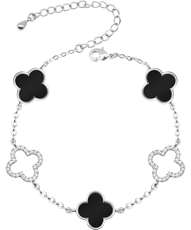 Clover Bracelet for Women 18k Gold Plated Silver Lucky Four Leaf Link Chain Bracelets Charm Trendy Jewelry Gifts for Women