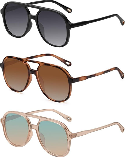 YDAOWKN Retro Square Aviator Sunglasses for Womens Mens Vintage 70s Double Bridge Sun Glasses
