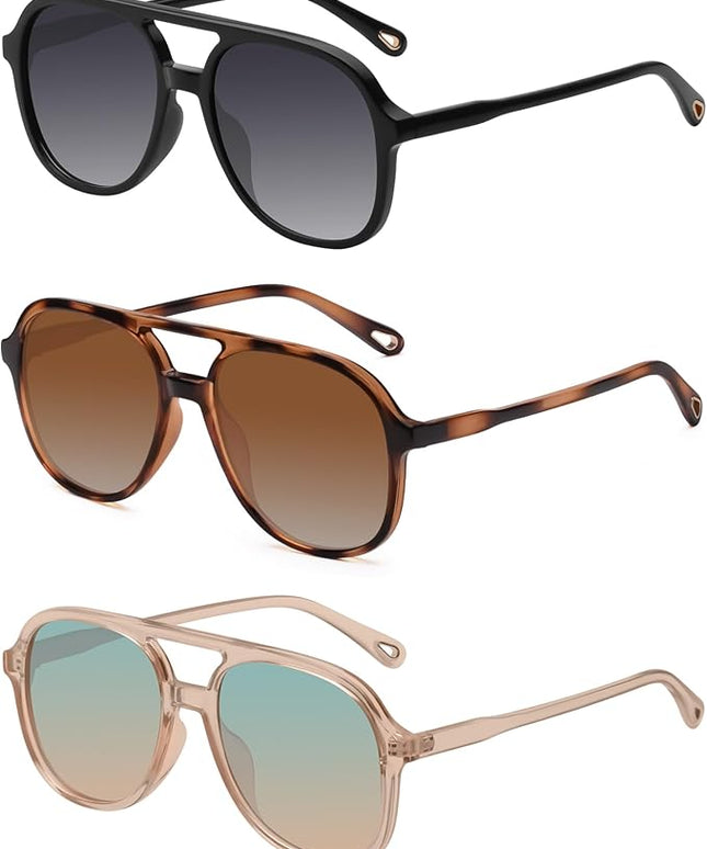 YDAOWKN Retro Square Aviator Sunglasses for Womens Mens Vintage 70s Double Bridge Sun Glasses