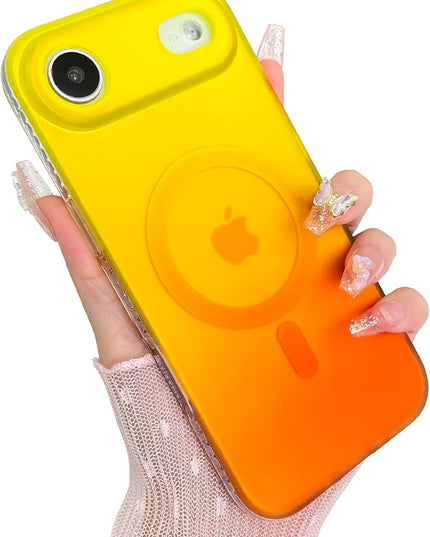 Aesthetic Case for iPhone Air Case for Women Girls [Compatible with Magsafe] Cute Girly Trendy Glitter Sparkly Rainbow Magnetic Protective Phone Cover, Matte Iridescent Yellow & Orange